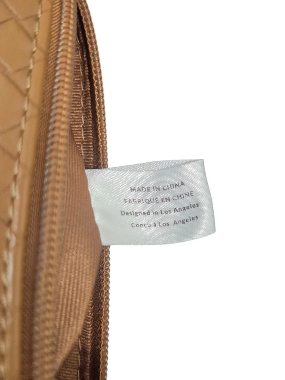 House of Harlow 1960 Woven Cosmetic Bag Tan Vegan Leather Zip Travel Pouch